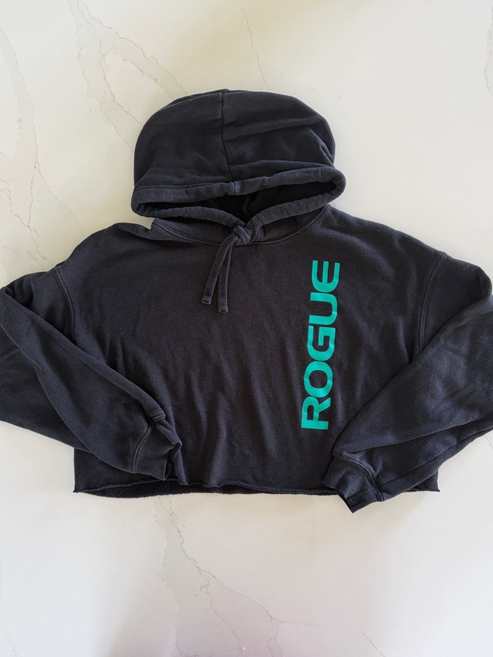 Rogue Black Cropped Hoodie with Teal Vertical Logo
